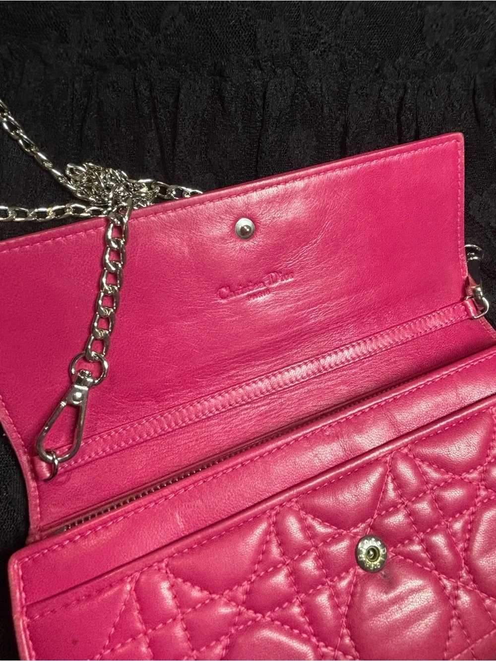 Christian Dior Lady Dior Rendez-vous Pink Lambskin Wallet on Chain WOC